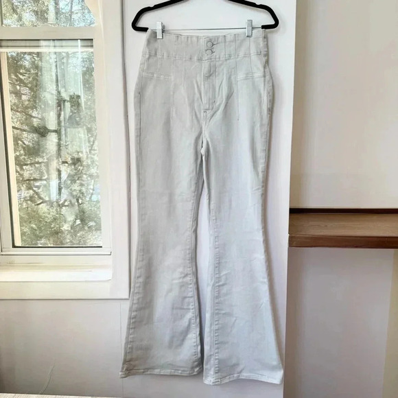 New Free People Jayde Flare Jeans High Rise We The Free Light Sea Wash Gray 31 - Picture 6 of 14